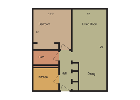 Floor plan for 1 bed, 1 bath, 730 sqft
